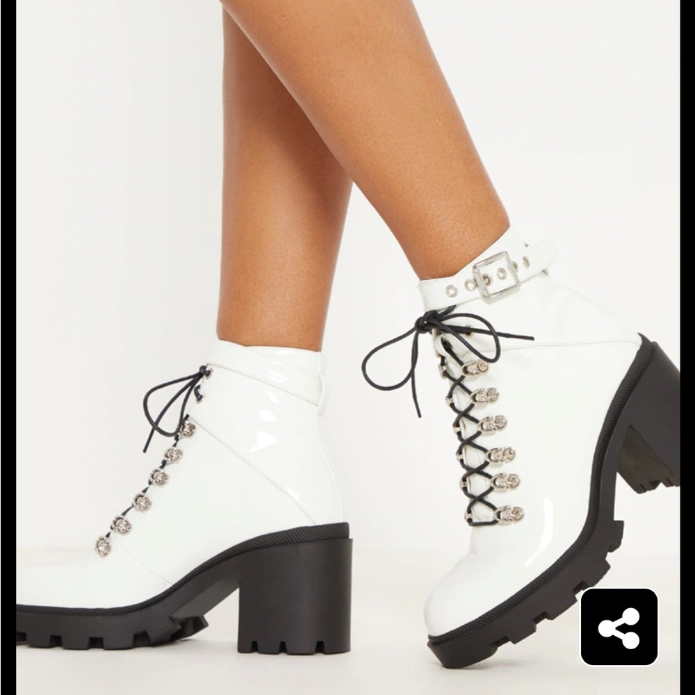 - White heeled booties